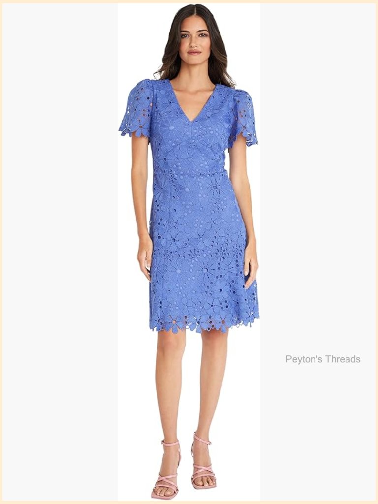 V-Neck Short Sleeve Floral F It & Flare Knee Length Dress With Empire Waist